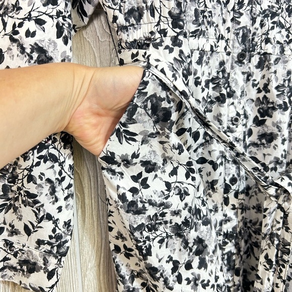 Torrid Black and White Floral Pattern Long Sleeve Poplin Shirt Dress 2X 18-20 - Picture 13 of 15